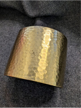 Wide Hammered Brass Tone Cuff Bracelet 2” Modernist Boho Statement